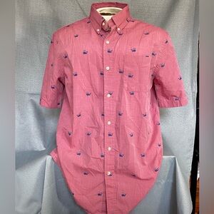 CHAPS Button Down Collared Shirt Red/Pink with Navy Whales Men's Large